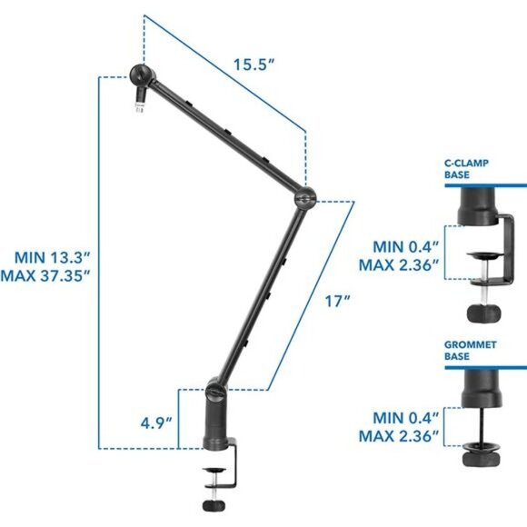 Adjustable Microphone Boom Arm [3/8’’ to 5/8’’ Screw Adapter] Suspension Scissor - Picture 6 of 6